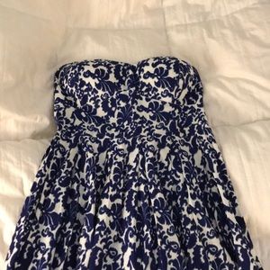 Strapless Blue Printed Dress
